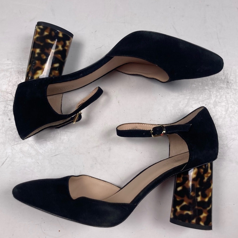 KATE SPADE NEW YORK Black Suede Tortoise Shell Spade Geometric Shape Heel Pump